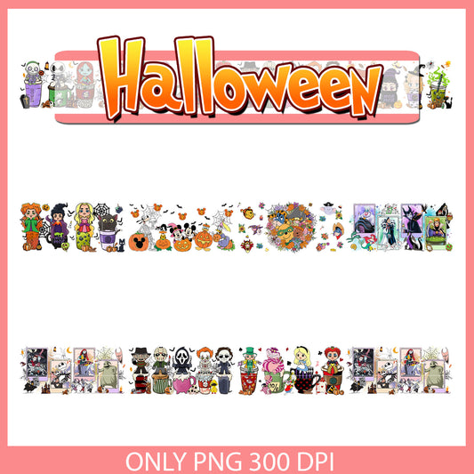 Coffee cup halloween cartoon bundle png, halloween coffee cups​ png