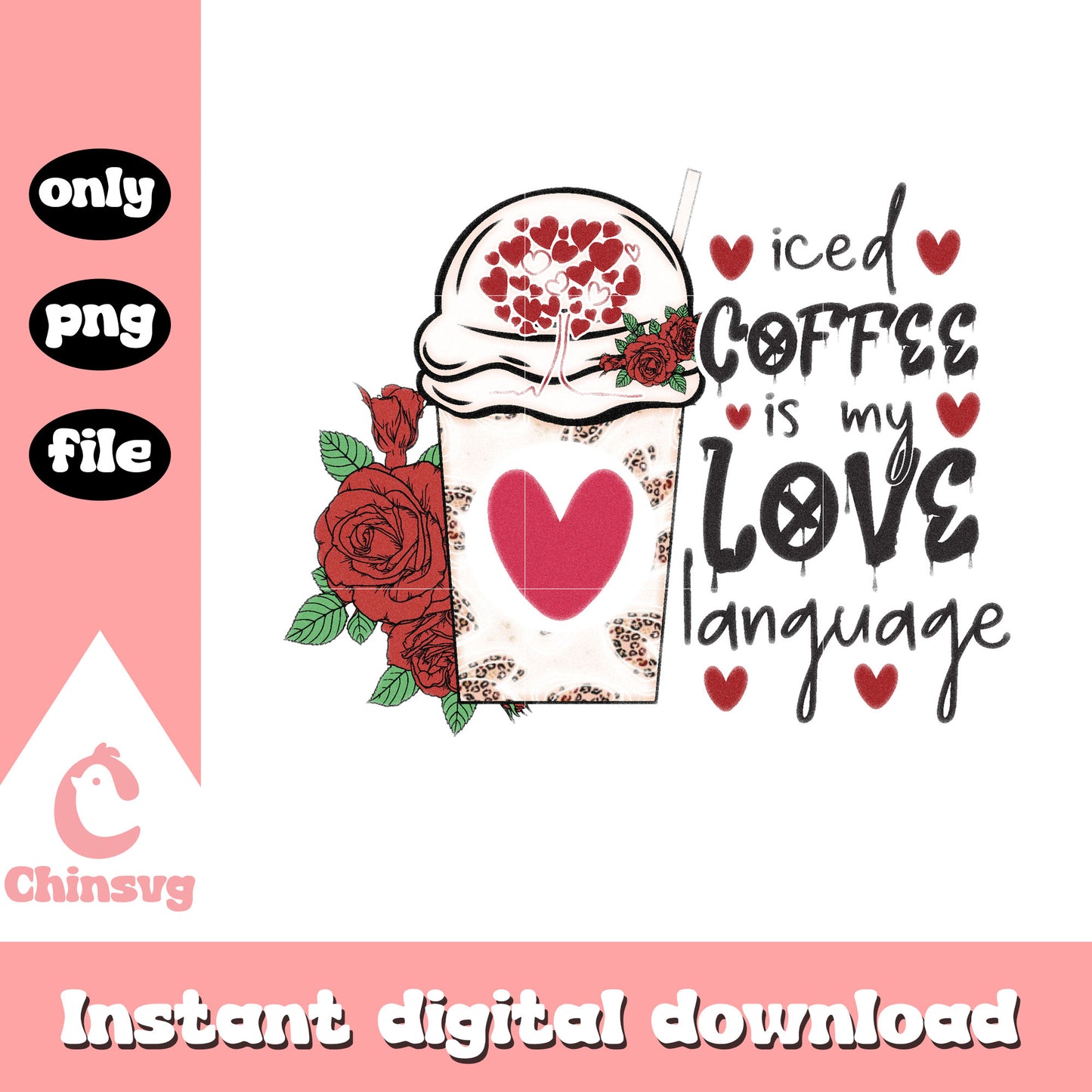 Coffee love rose valentine png, heart valentine's day​ png