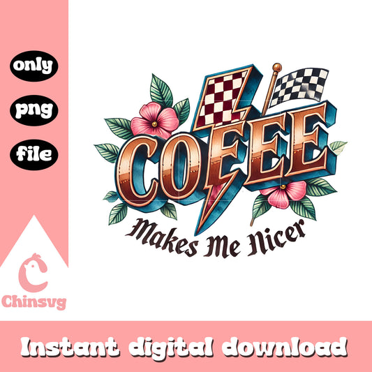 Coffee makes me nicer floral design png, halloween png