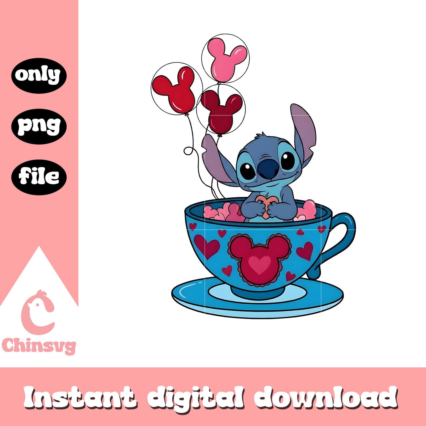 Coffee stitch balls valentine png, stitch valentines day​​ png