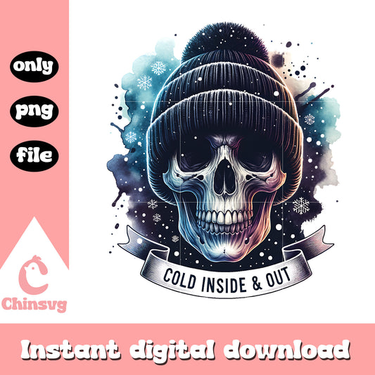 Cold inside and out skull design png, skull in hat​ png