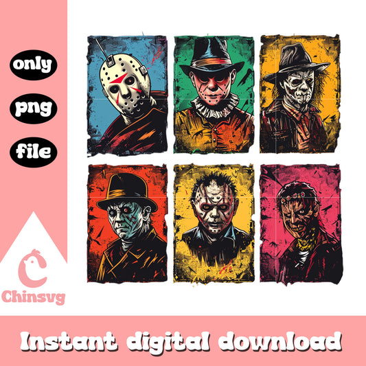 Collage picture horror characters design png, spooky movies png