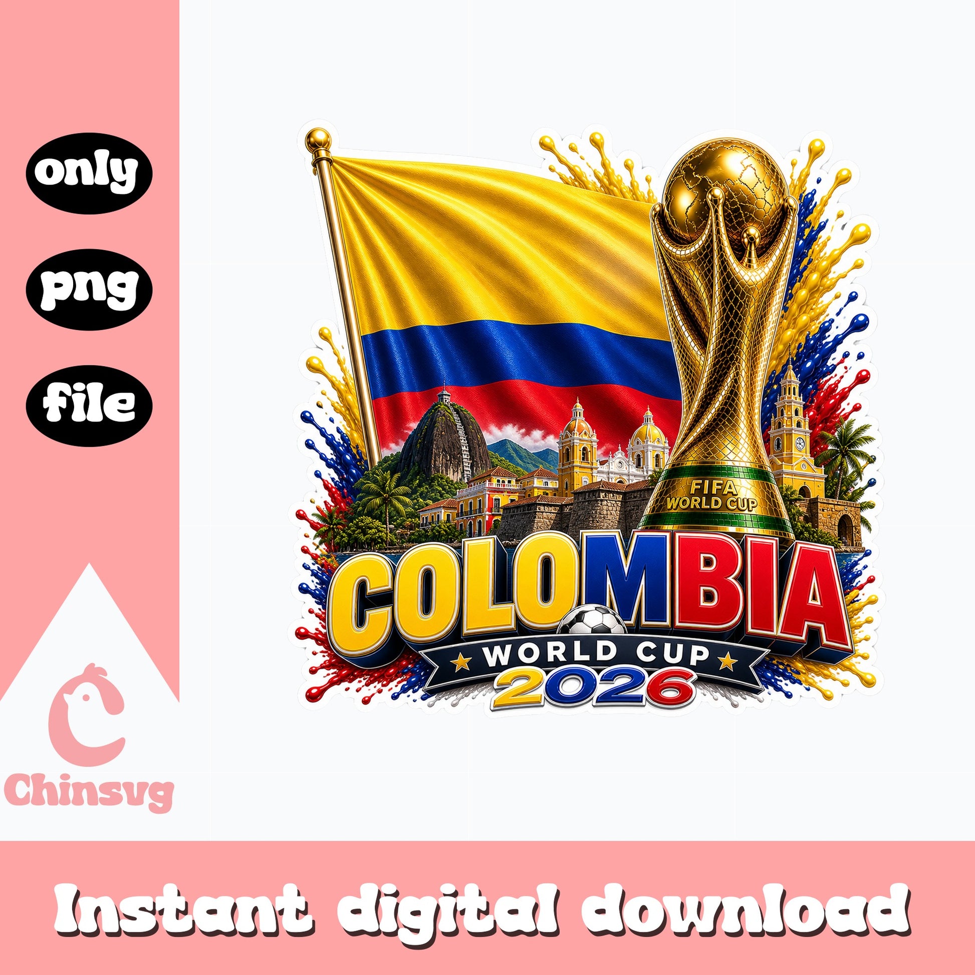 Colombia World Cup 2026 PNG, FIFA Soccer Trophy PNG, Colombia Flag PNG