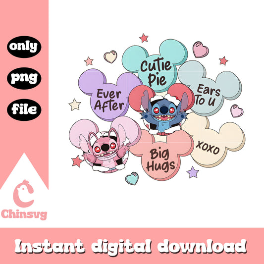 Color couple valentine disney png, stitch valentine​​​ png