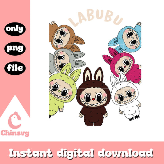 Color crew labubu clipart design png, labubu dolls png