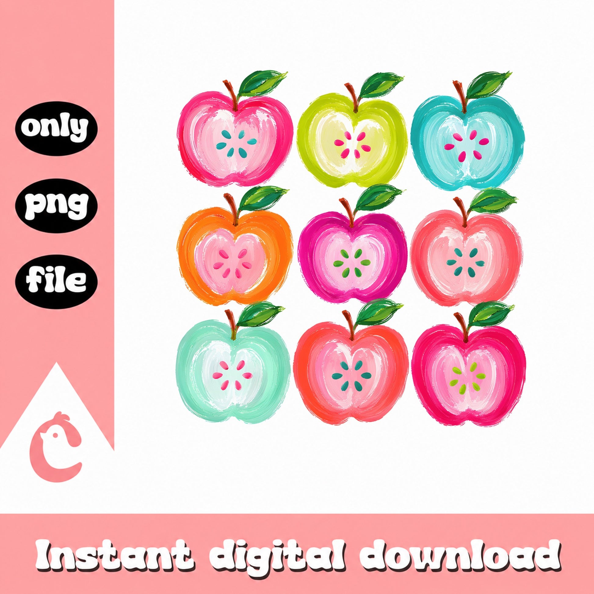Colorful Apple Bundle PNG, Teacher Apple Clipart, Fruit PNG