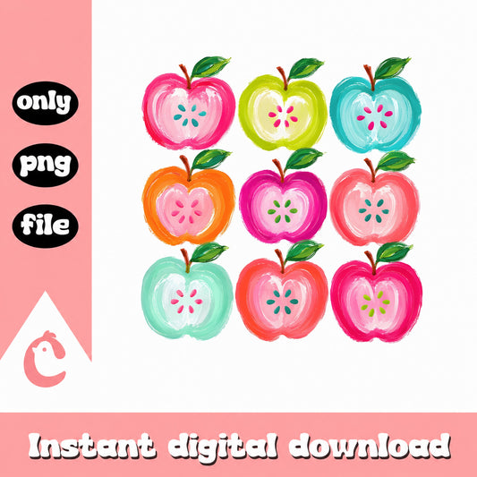 Colorful Apple Bundle PNG, Teacher Apple Clipart, Fruit PNG
