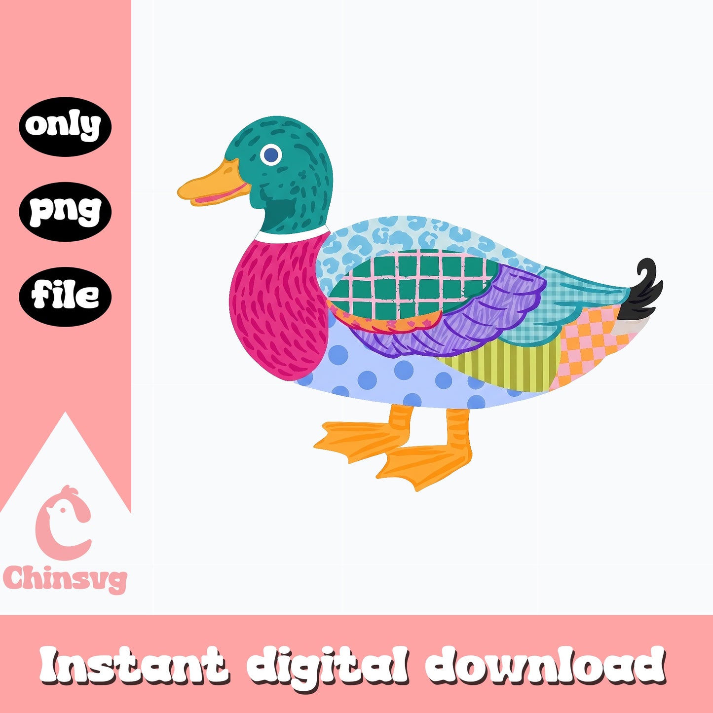Colorful Duck Clipart PNG, Animal Illustration, Instant Download PNG