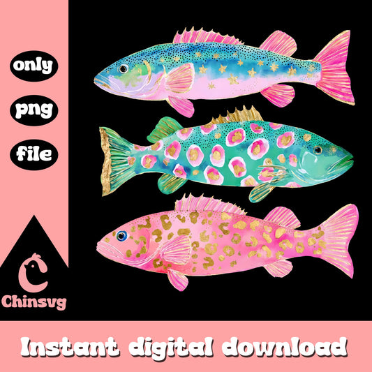 Colorful Fish Clipart Bundle, Watercolor Fish PNG, Ocean Art PNG