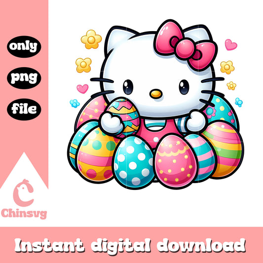 Colorful easter eggs design and kitty cat png, easter eggs png