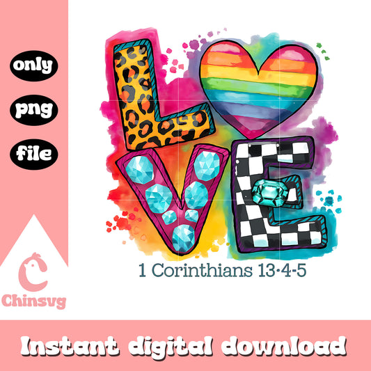 Colorful heart love corinthians png, love png, valentine png