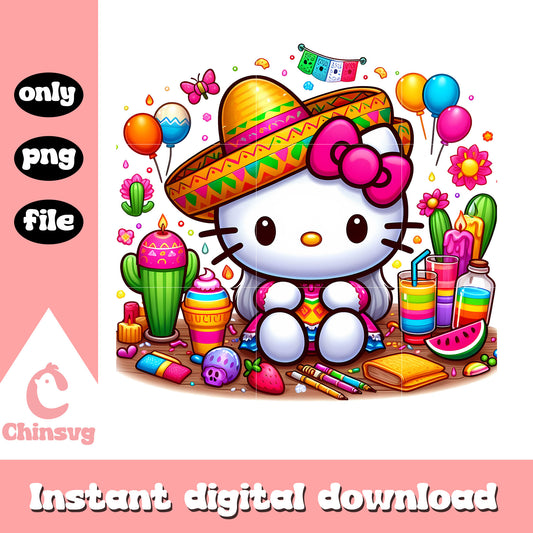 Colorful kitty and cactus design png, sanrio characters png