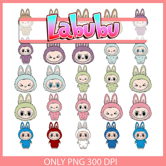 Colorful labubu expression design bundle png, labubu colors png