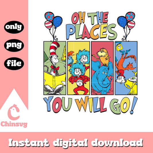 Colorful oh the places you will go png, dr seuss png, font png