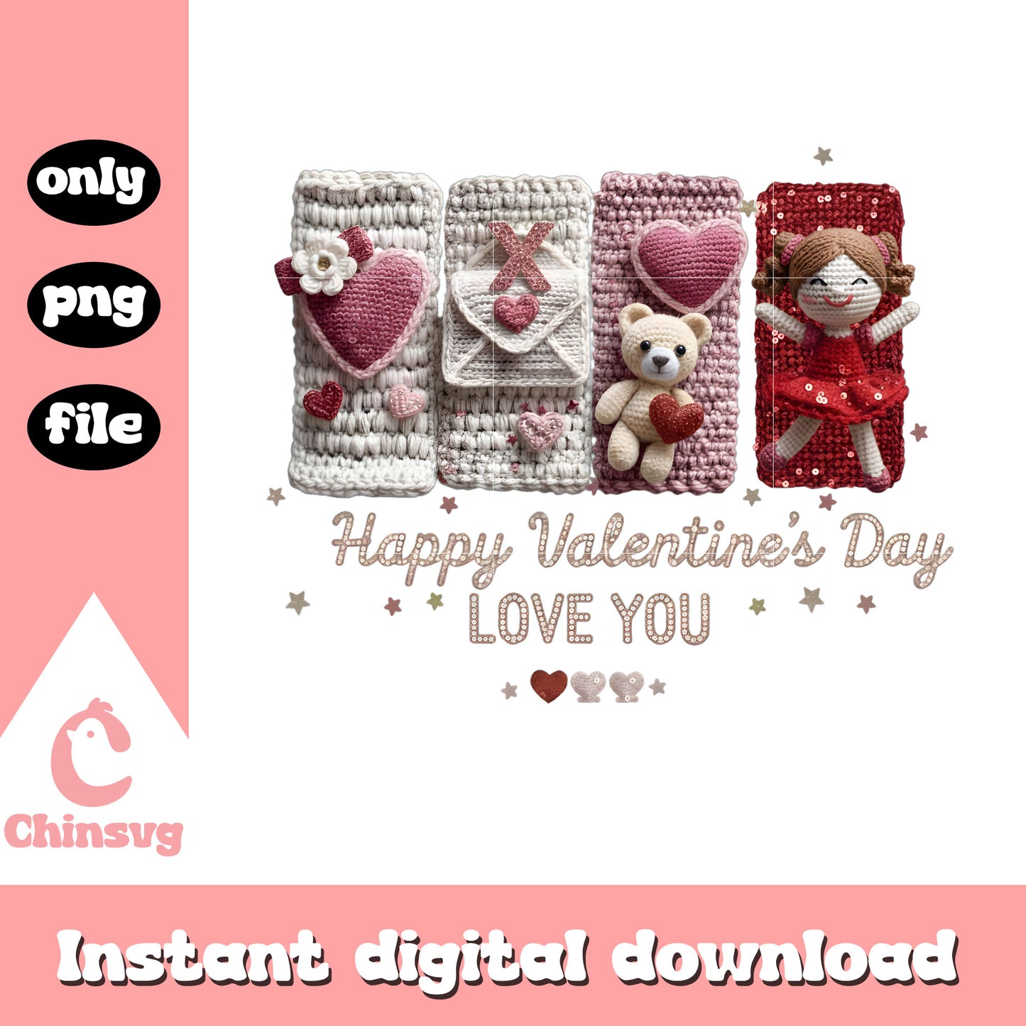 Color hearts bear crochet png, valentines day love​ png