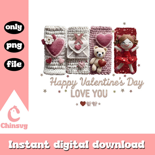 Color hearts bear crochet png, valentines day love​ png