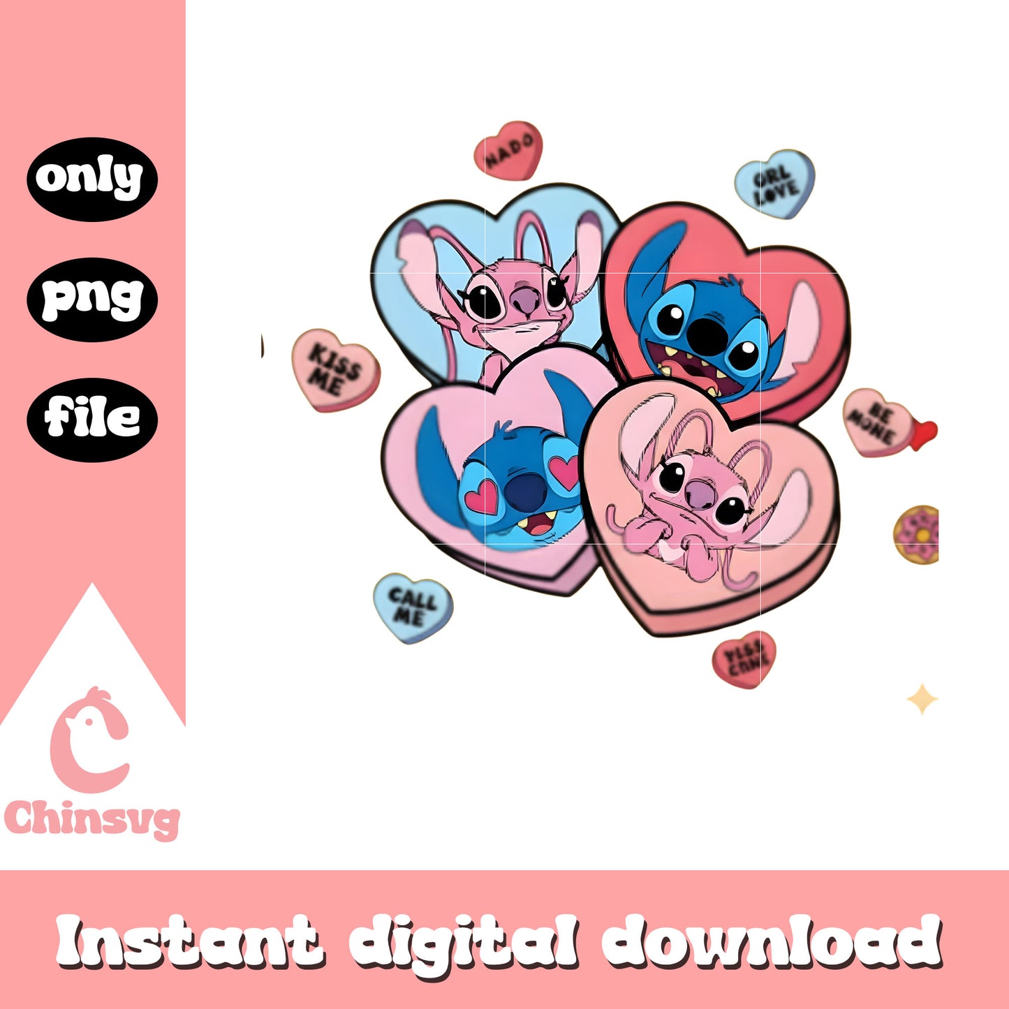 Color stitch angel valentine png, stitch valentine​​ png