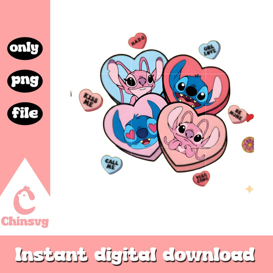 Color stitch angel valentine png, stitch valentine​​ png