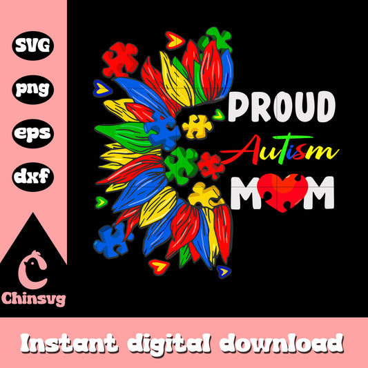 Color sunflower pround autism mom svg, autism awareness svg