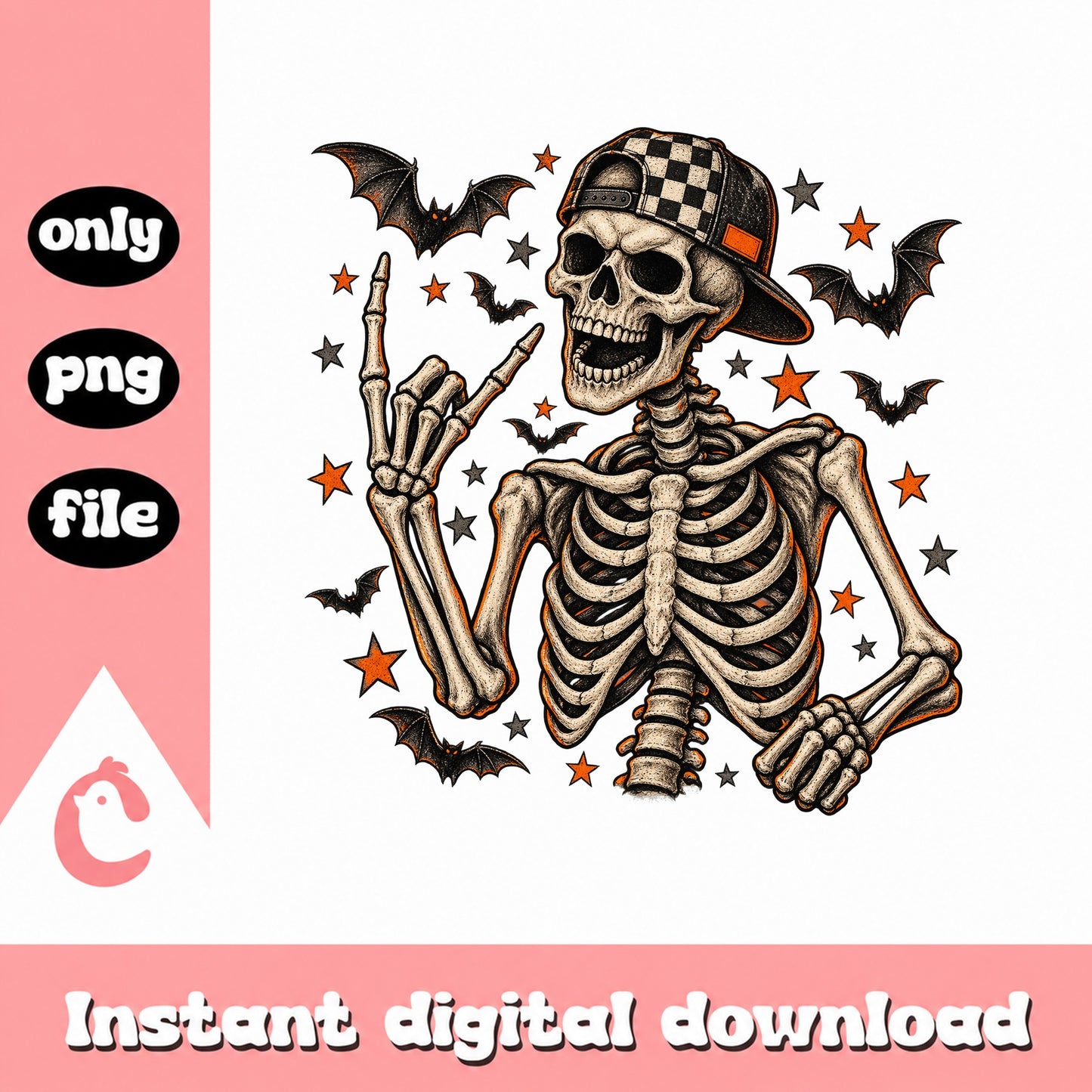 Cool Skeleton With Hat PNG, Halloween Bats And Stars, Skull PNG