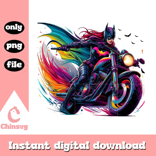 Cool bat woman ride motorbike design png, bat woman painting png