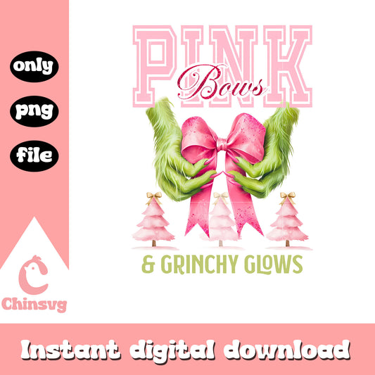 Coquette pink bows and grinchy glows christmas png, christmas pink png