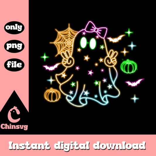 Coquette boo halloween ghost neon art png, cute ghost face png