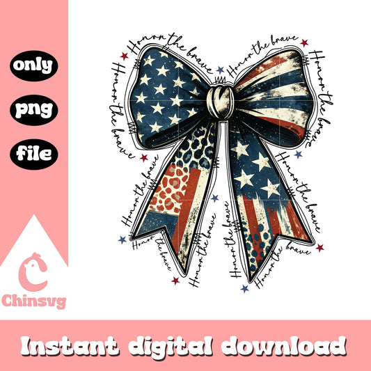 Coquette bow 4th of july america design png, honor the brave png
