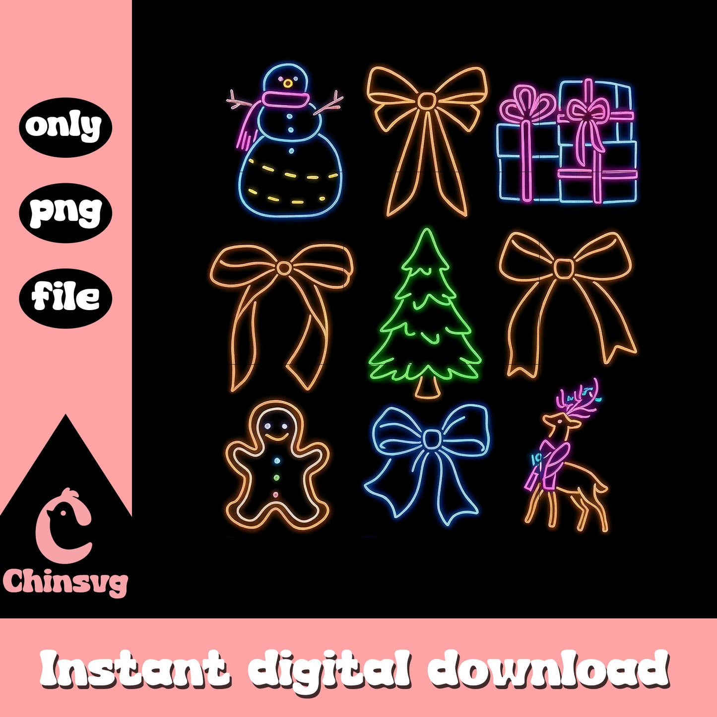 Coquette bow christmas ornaments neon png, christmas gift png