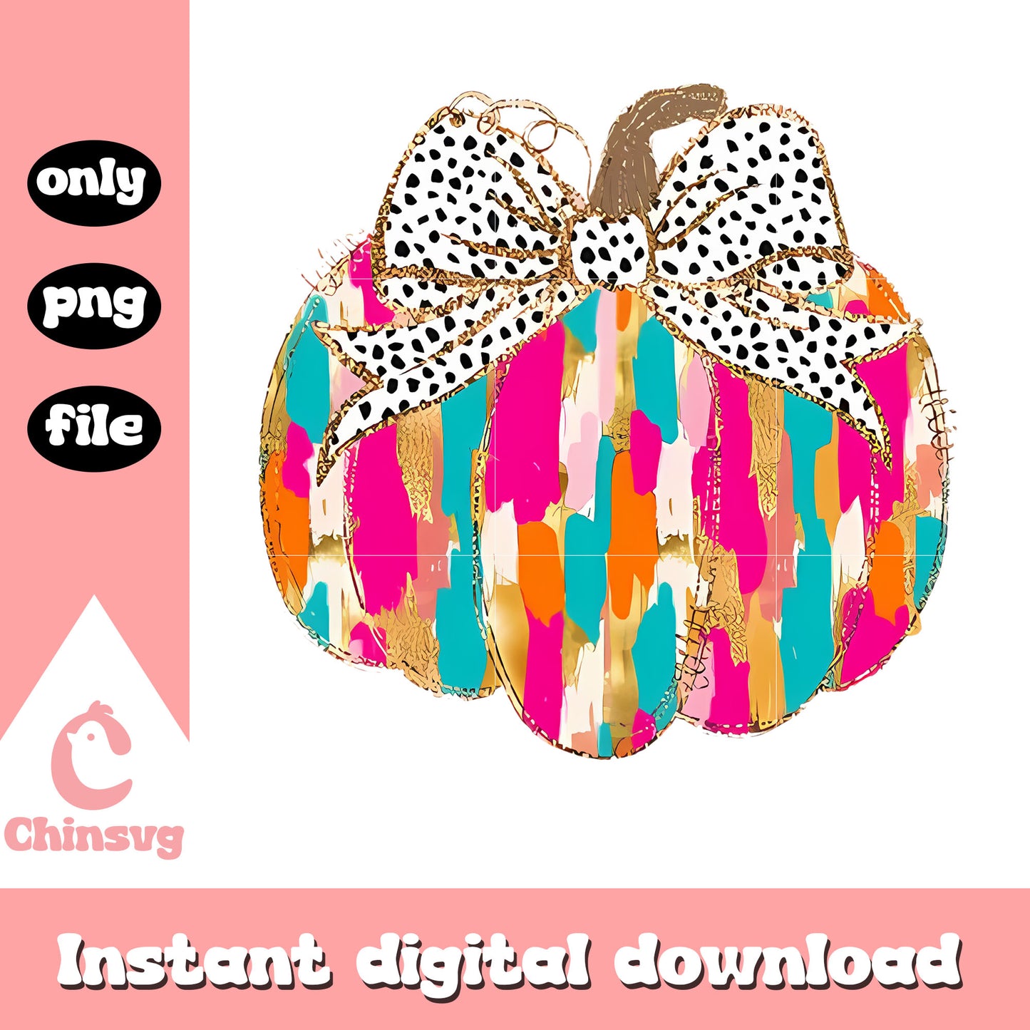 Coquette bow colorful pumpkin design png, halloween pumpkin png