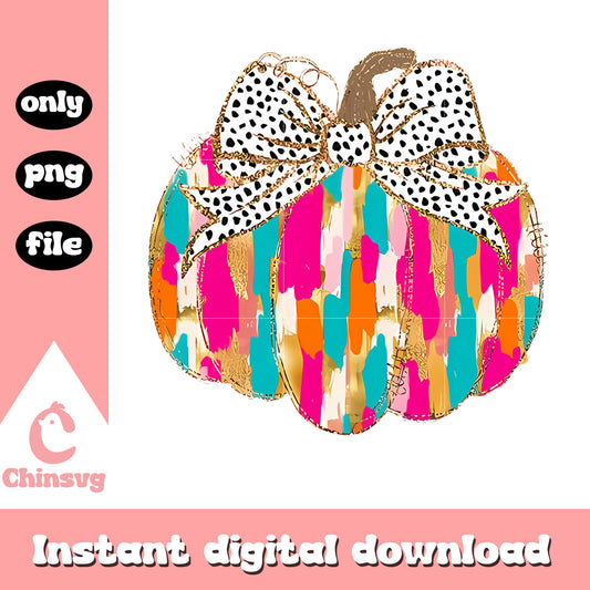 Coquette bow colorful pumpkin design png, halloween pumpkin png