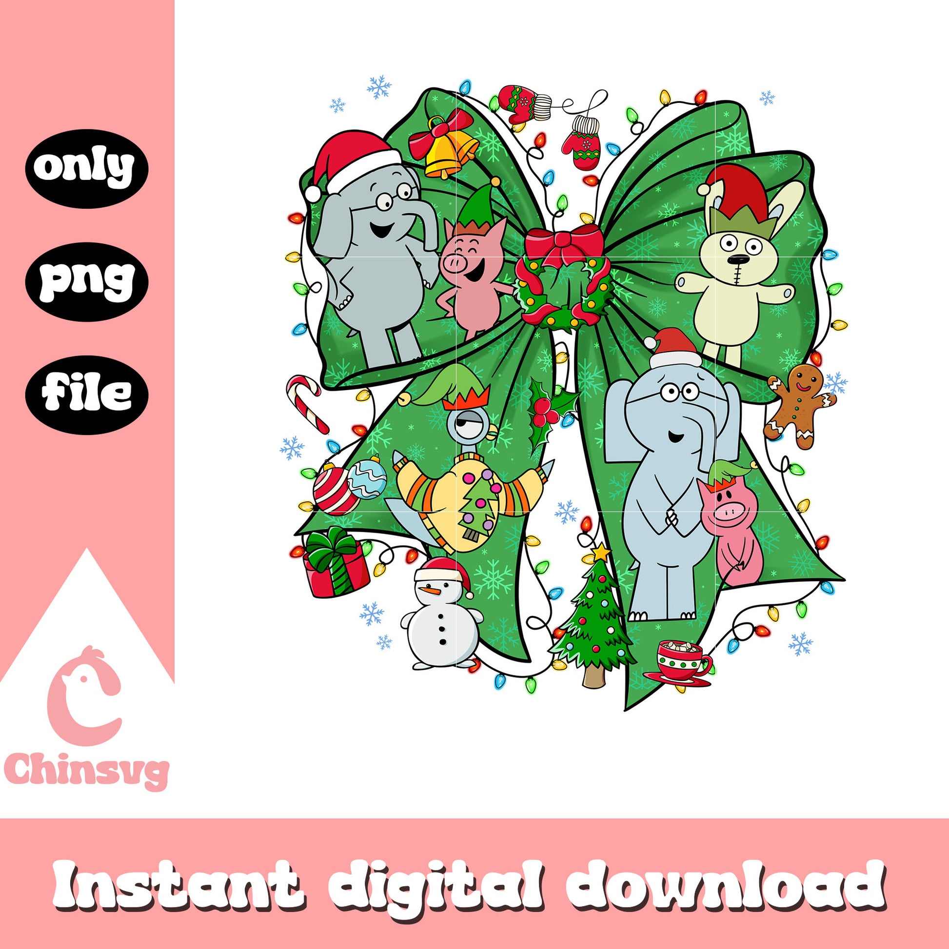 Coquette bow elephant piggie png, christmas elephant​​​​​ png
