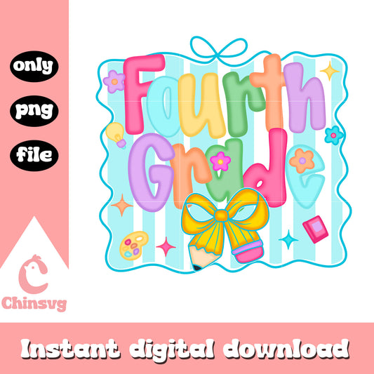 Coquette bow fourth grade school frame png, back to school art png