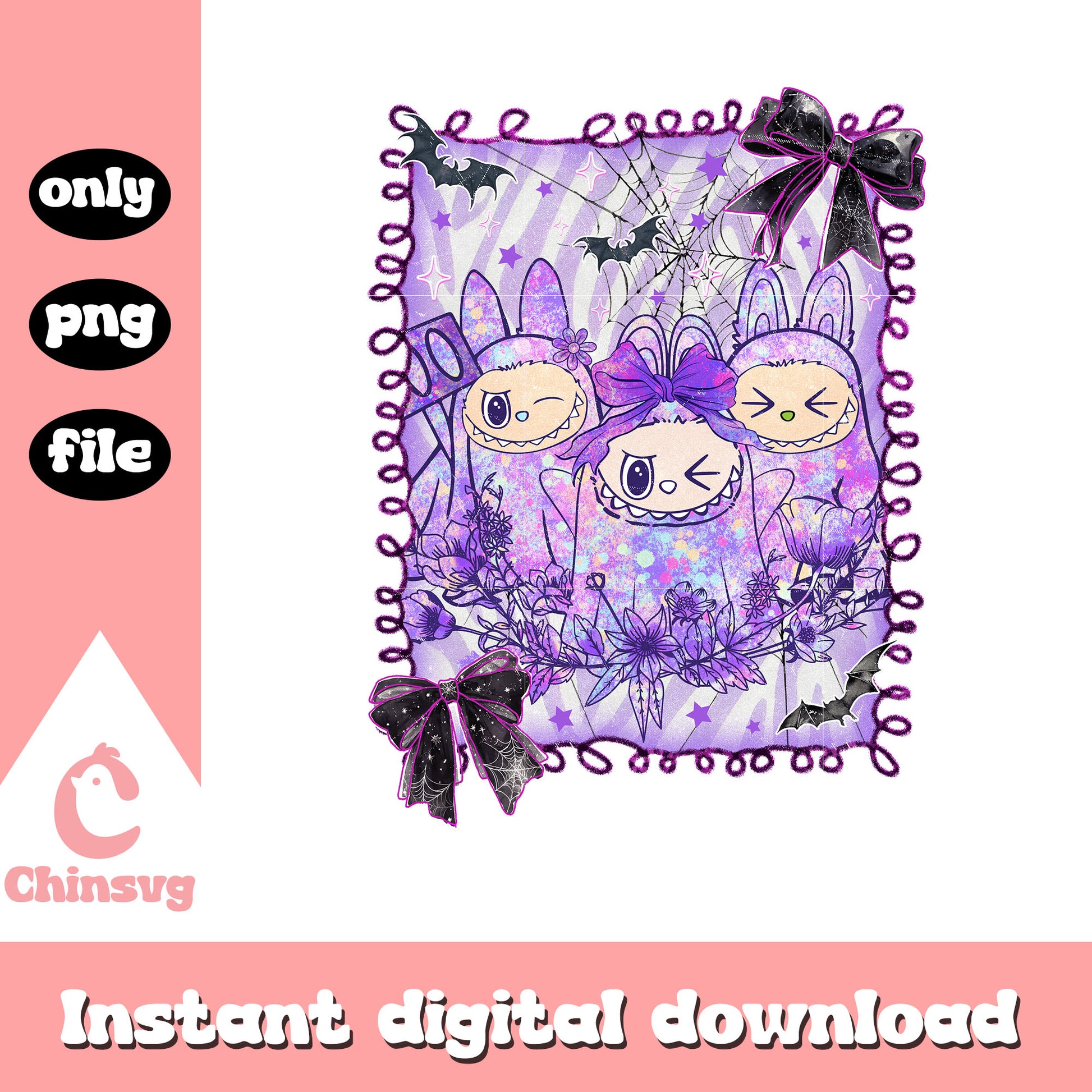 Coquette bow funny ghost labubu halloween png, halloween trick or treat png