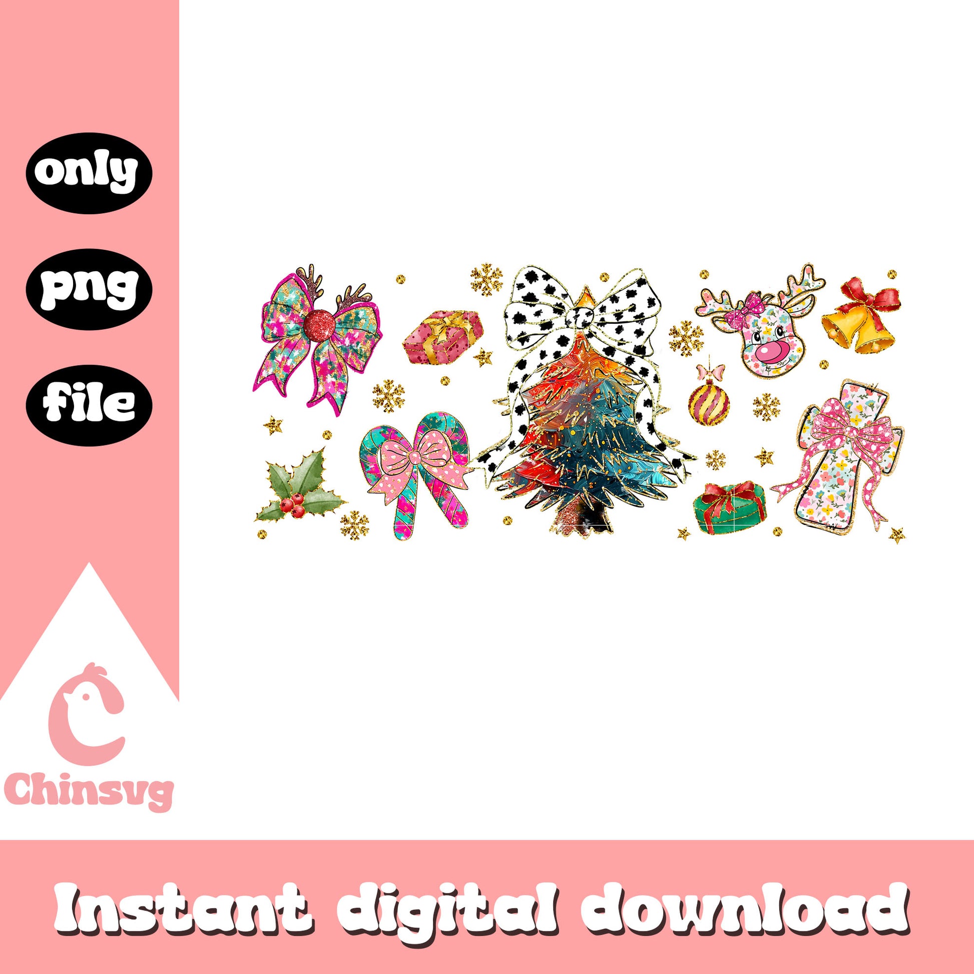 Coquette bow glitter christmas tree png, pic of christmas png