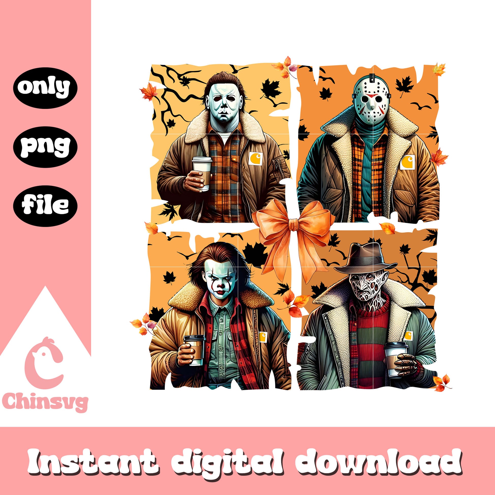 Coquette bow horror characters autumn vibes png, autumn falls png