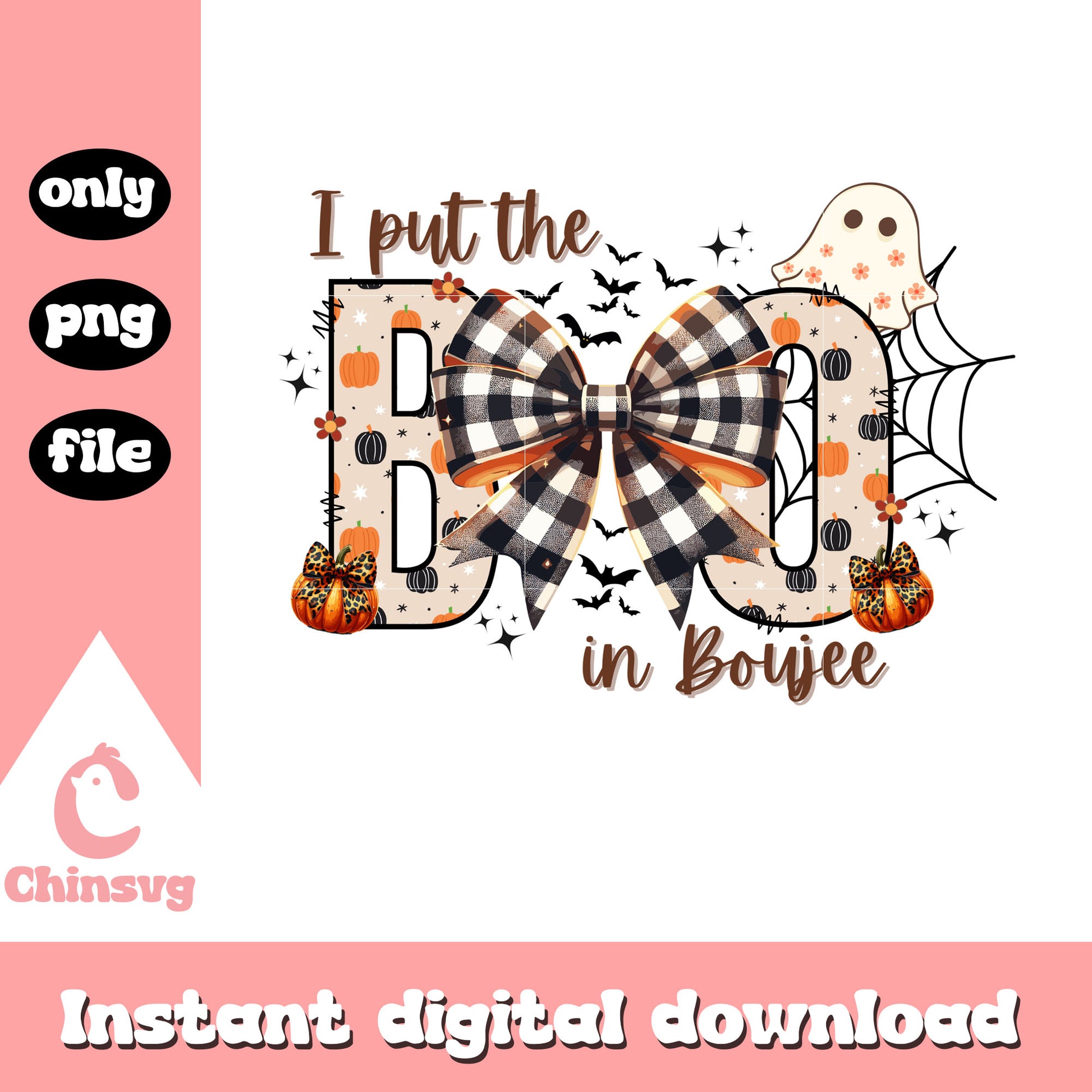 Coquette bow i put the boo in boujee png, trick or treat png