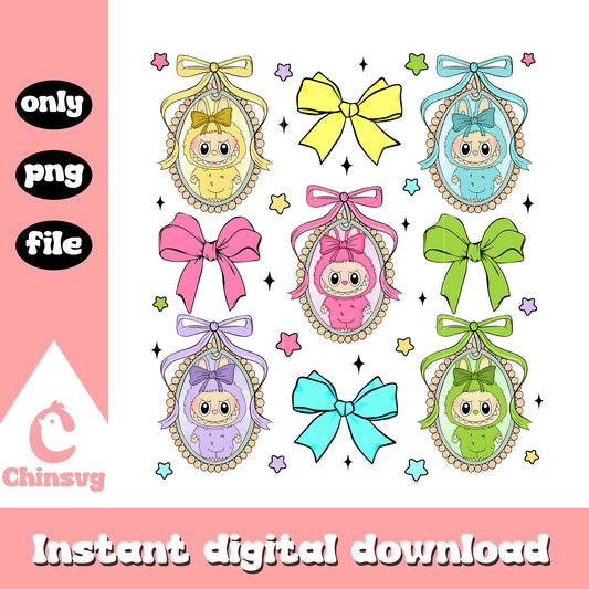 Coquette bow labubu mirror design png, labubu monsters png