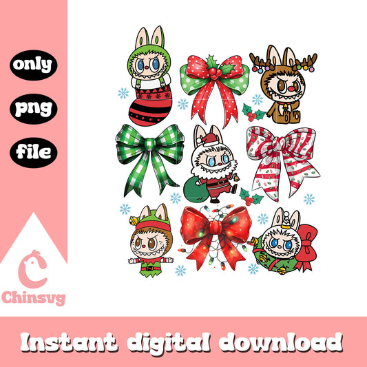 Coquette bow labubu png, pop mart labubu blind boxes png