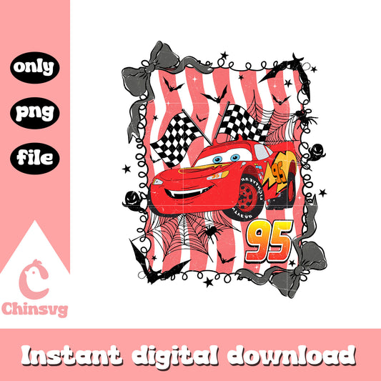 Coquette bow lightning mcqueen halloween frame design png, cars png
