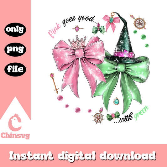 Coquette bow pink goes good with green png, Wicked movie png