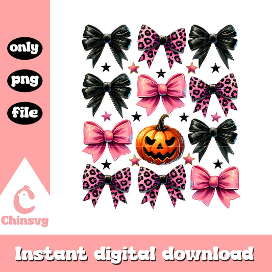 Coquette bow pumpkin halloween design png, halloween decor png