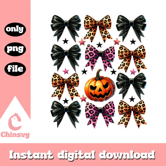 Coquette bow pumpkin halloween vibes png, happy halloween png