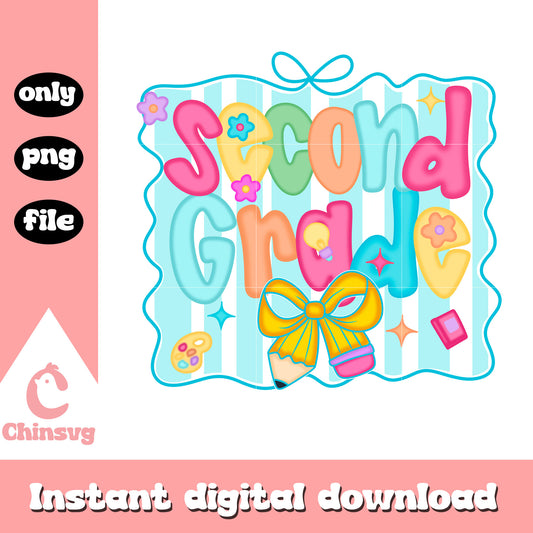 Coquette bow second grade school frame png, happy back to school png