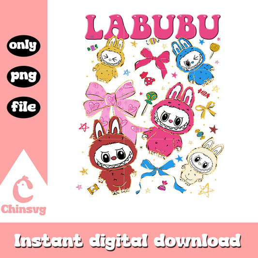 Coquette bow sweet labubu the monsters design png, labubu art png
