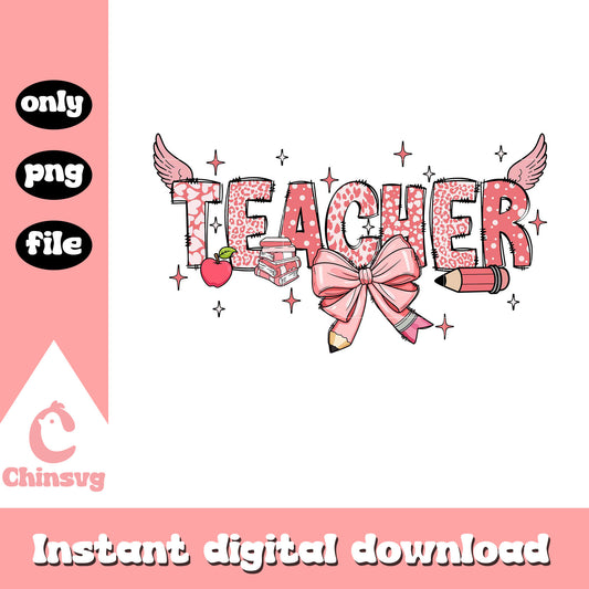 Coquette bow teacher valentine png, teacher valentine png