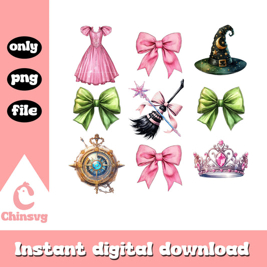 Coquette bow wicked movie bundle png, coquette bow png, wicked png