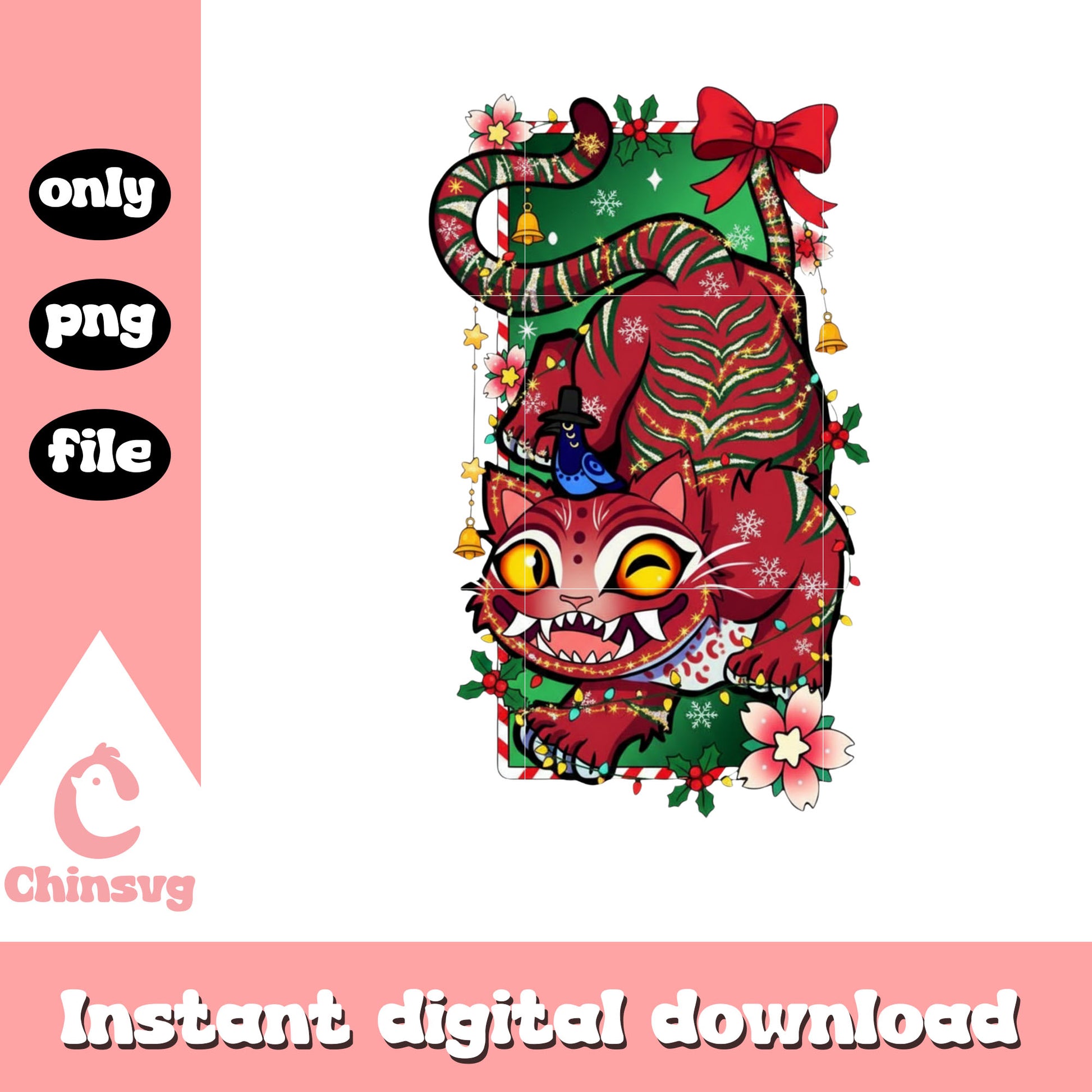 Coquette christmas derpy tiger kpop png, derpy tiger png