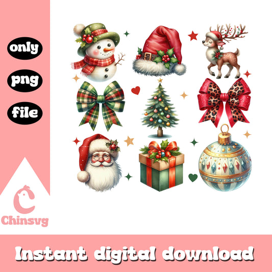 Coquette christmas design png, christmas bow tie​ png, santa face png