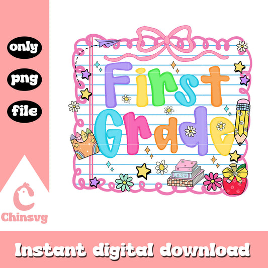 Coquette first grade back to school design png, going back to school png